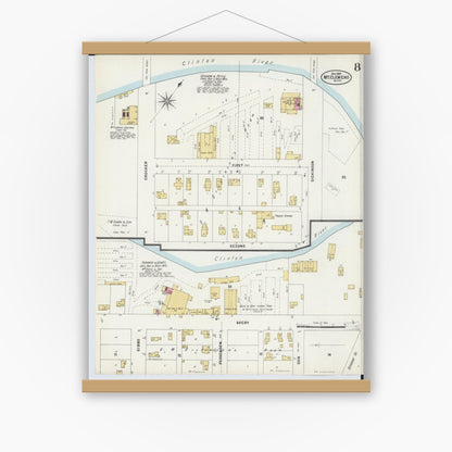 Old map wall art mockup — magnetic wood frame on white wall — Sanborn Fire Insurance Map from Mount Clemens, Macomb County, Michigan (1897), Sheet #0008