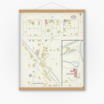 Old map wall art mockup — magnetic wood frame on white wall — Sanborn Fire Insurance Map from Palmyra, Jefferson County, Wisconsin (1898), Sheet #0002