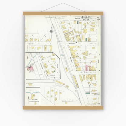 Old map wall art mockup — magnetic wood frame on white wall — Sanborn Fire Insurance Map from Eagle River, Vilas County, Wisconsin (1909), Sheet #0002