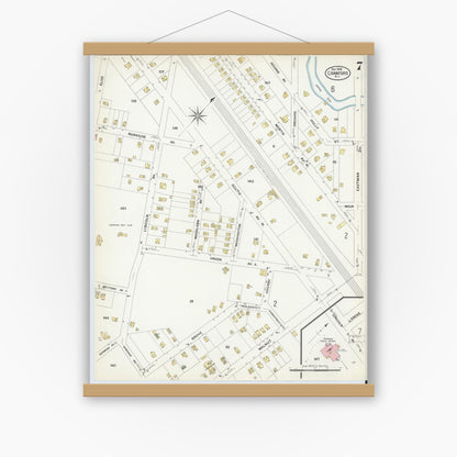 Old map wall art mockup — magnetic wood frame on white wall — Sanborn Fire Insurance Map from Cranford, Union County, New Jersey (1908), Sheet #0007