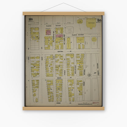 Old map wall art mockup — magnetic wood frame on white wall — Sanborn Fire Insurance Map from New Jersey Coast, New Jersey Coast, New Jersey (1890), Sheet #0026