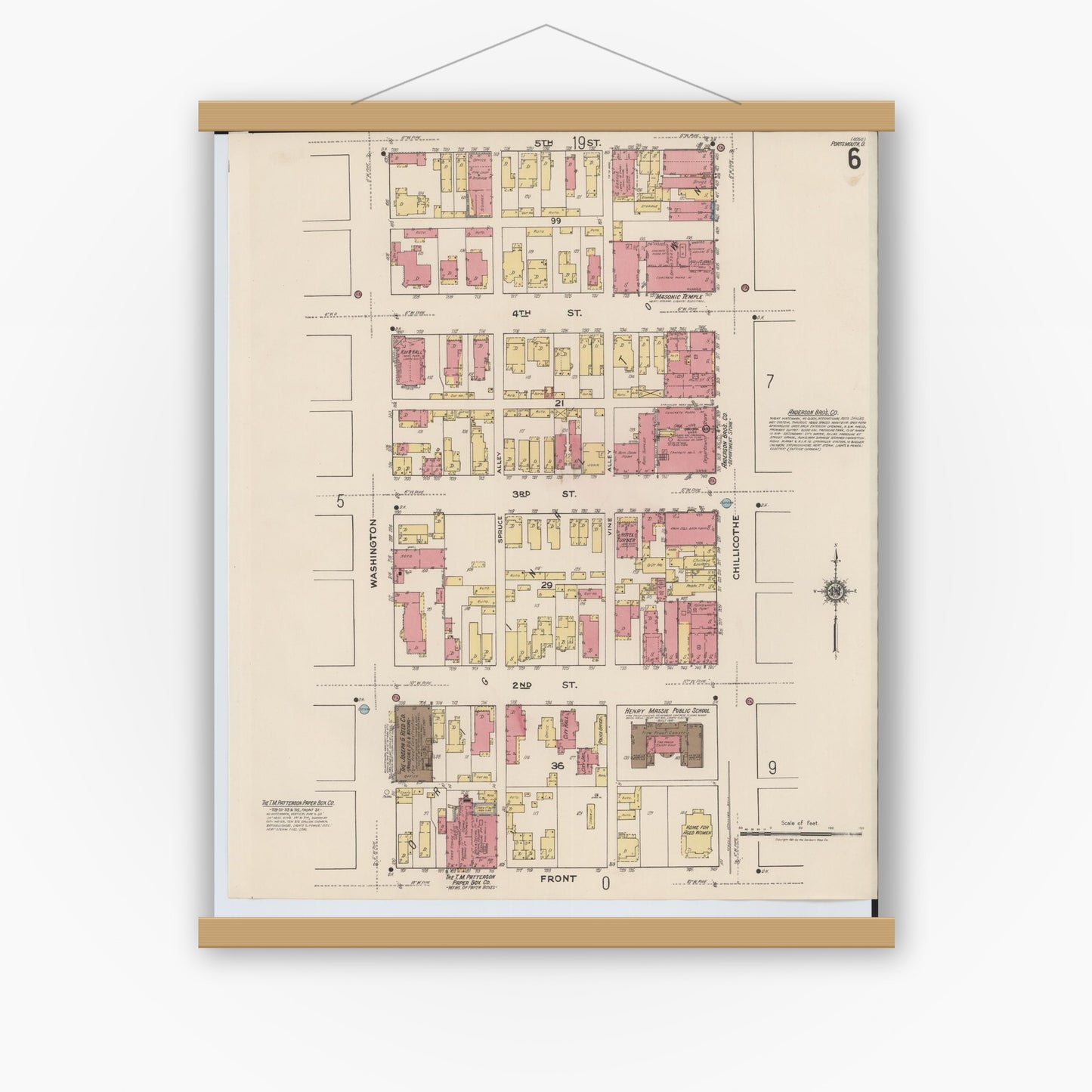 Old map wall art mockup — magnetic wood frame on white wall — Sanborn Fire Insurance Map from Portsmouth, Scioto County, Ohio (1921), Sheet #0006