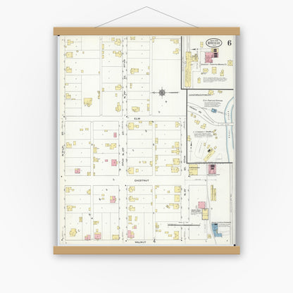Old map wall art mockup — magnetic wood frame on white wall — Sanborn Fire Insurance Map from Breese, Clinton County, Illinois (1909), Sheet #0006