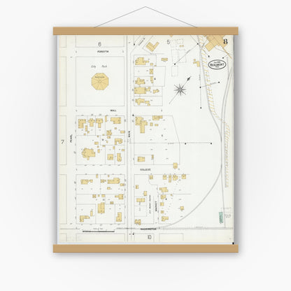Old map wall art mockup — magnetic wood frame on white wall — Sanborn Fire Insurance Map from Beaumont, Jefferson County, Texas (1899), Sheet #0008