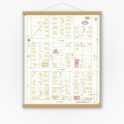 Old map wall art mockup — magnetic wood frame on white wall — Sanborn Fire Insurance Map from Creston, Union County, Iowa (1913), Sheet #0002