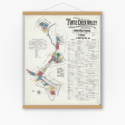 Old map wall art mockup — magnetic wood frame on white wall — Sanborn Fire Insurance Map from Turtle Creek Valley, Allegheny County, Pennsylvania (1906) - Complete Map Set