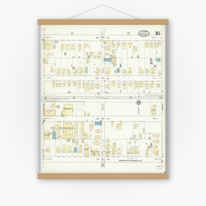 Old map wall art mockup — magnetic wood frame on white wall — Sanborn Fire Insurance Map from Miami, Dade County, Florida (1914), Sheet #0016
