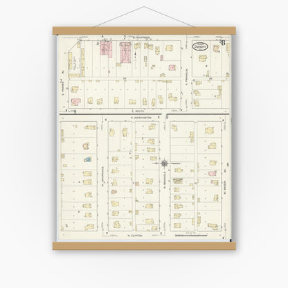 Old map wall art mockup — magnetic wood frame on white wall — Sanborn Fire Insurance Map from Dwight, Livingston County, Illinois (1914), Sheet #0008