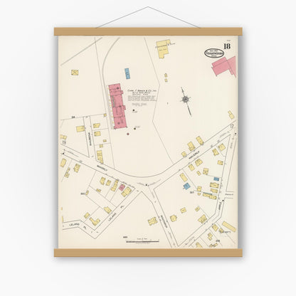 Old map wall art mockup — magnetic wood frame on white wall — Sanborn Fire Insurance Map from Framingham, Middlesex County, Massachusetts (1922), Sheet #0018