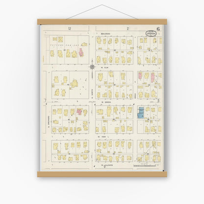 Old map wall art mockup — magnetic wood frame on white wall — Sanborn Fire Insurance Map from Urbana, Champaign County, Illinois (1915), Sheet #0006