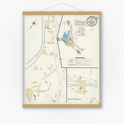 Old map wall art mockup — magnetic wood frame on white wall — Sanborn Fire Insurance Map from Chester, Hampden County, Massachusetts (1910), Sheet #0001