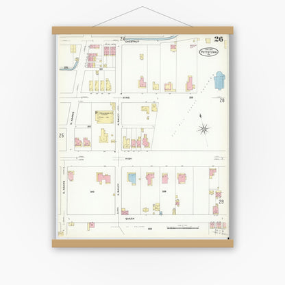 Old map wall art mockup — magnetic wood frame on white wall — Sanborn Fire Insurance Map from Pottstown, Montgomery County, Pennsylvania (1909), Sheet #0026