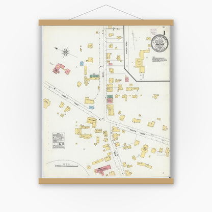 Old map wall art mockup — magnetic wood frame on white wall — Sanborn Fire Insurance Map from Amenia, Dutchess County, New York (1905) - Complete Map Set