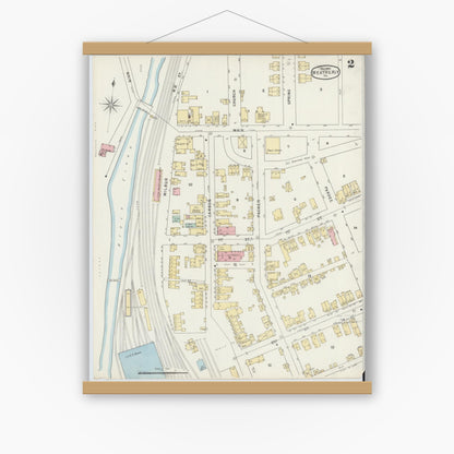 Old map wall art mockup — magnetic wood frame on white wall — Sanborn Fire Insurance Map from Weatherly, Carbon County, Pennsylvania (1895), Sheet #0002