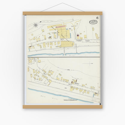 Old map wall art mockup — magnetic wood frame on white wall — Sanborn Fire Insurance Map from Pomeroy, Meigs County, Ohio (1893), Sheet #0006