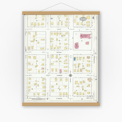 Old map wall art mockup — magnetic wood frame on white wall — Sanborn Fire Insurance Map from Austin, Mower County, Minnesota (1917), Sheet #0004