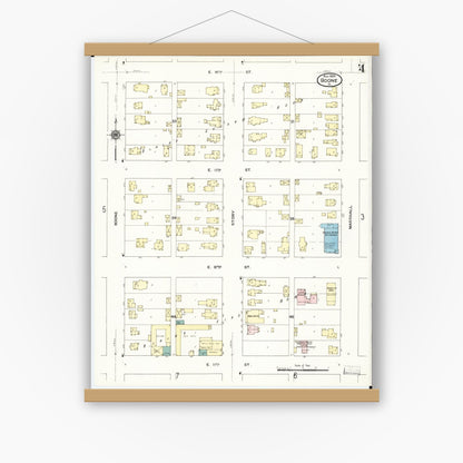 Old map wall art mockup — magnetic wood frame on white wall — Sanborn Fire Insurance Map from Boone, Boone County, Iowa (1909), Sheet #0004