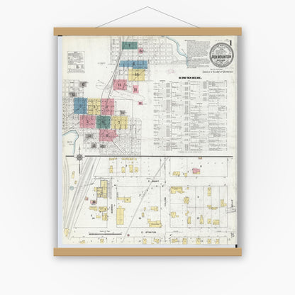 Old map wall art mockup — magnetic wood frame on white wall — Sanborn Fire Insurance Map from Iron Mountain, Dickinson County, Michigan (1911), Sheet #0001