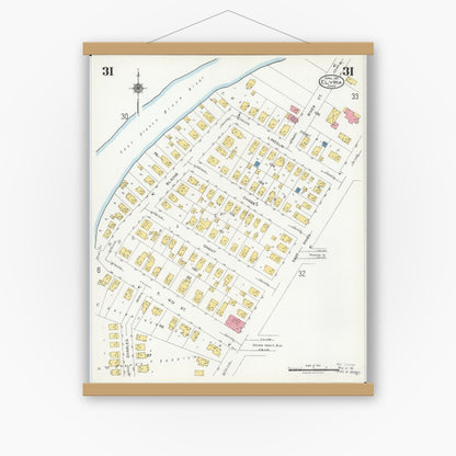 Old map wall art mockup — magnetic wood frame on white wall — Sanborn Fire Insurance Map from Elyria, Lorain County, Ohio (1925), Sheet #0031