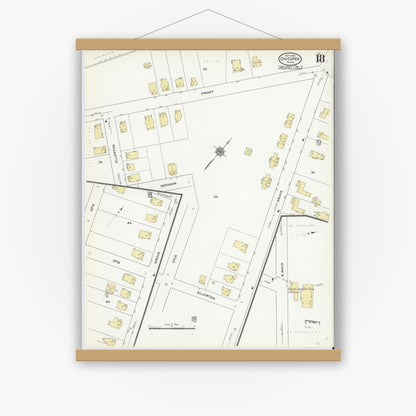 Old map wall art mockup — magnetic wood frame on white wall — Sanborn Fire Insurance Map from Chicopee, Hampden County, Massachusetts (1910), Sheet #0018