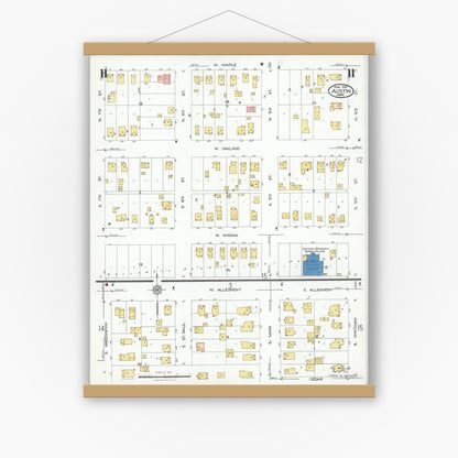 Old map wall art mockup — magnetic wood frame on white wall — Sanborn Fire Insurance Map from Austin, Mower County, Minnesota (1926), Sheet #0011