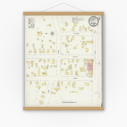 Old map wall art mockup — magnetic wood frame on white wall — Sanborn Fire Insurance Map from Sherman, Chautauqua County, New York (1897), Sheet #0001
