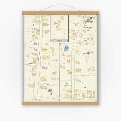 Old map wall art mockup — magnetic wood frame on white wall — Sanborn Fire Insurance Map from Canajoharie, Montgomery County, New York (1915), Sheet #0008