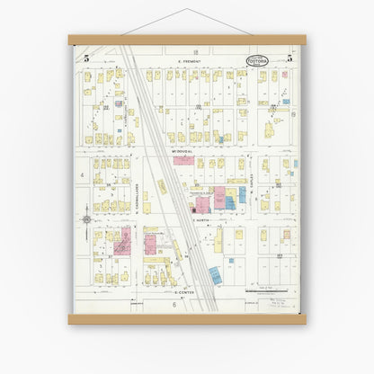 Old map wall art mockup — magnetic wood frame on white wall — Sanborn Fire Insurance Map from Fostoria, Seneca, Hancock, And Wood Counties, Ohio (1924), Sheet #0005