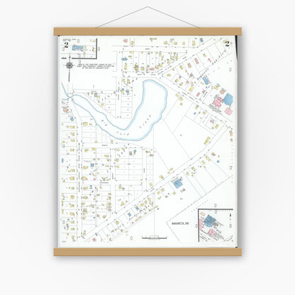 Old map wall art mockup — magnetic wood frame on white wall — Sanborn Fire Insurance Map from Castalia, Erie County, Ohio (1951), Sheet #0002