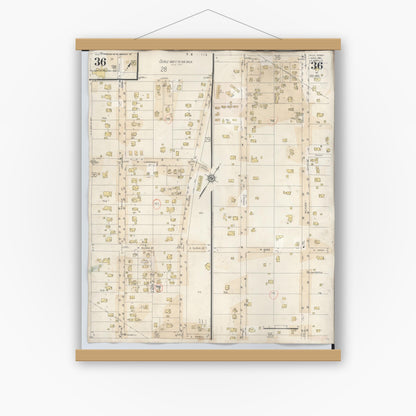 Old map wall art mockup — magnetic wood frame on white wall — Sanborn Fire Insurance Map from Hilo, Hawaii County, Hawaii (1957), Sheet #0036