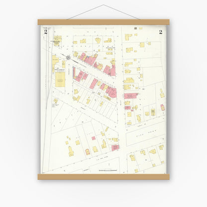 Old map wall art mockup — magnetic wood frame on white wall — Sanborn Fire Insurance Map from Darien, Walworth County, Wisconsin (1933), Sheet #0002