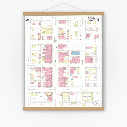 Old map wall art mockup — magnetic wood frame on white wall — Sanborn Fire Insurance Map from Hamburg, Fremont County, Iowa (1930), Sheet #0002