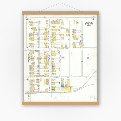 Old map wall art mockup — magnetic wood frame on white wall — Sanborn Fire Insurance Map from Freeland, Luzerne County, Pennsylvania (1923), Sheet #0004