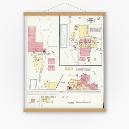 Old map wall art mockup — magnetic wood frame on white wall — Sanborn Fire Insurance Map from Jeannette, Westmoreland County, Pennsylvania (1910), Sheet #0018