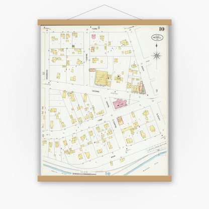 Old map wall art mockup — magnetic wood frame on white wall — Sanborn Fire Insurance Map from Merrill, Lincoln County, Wisconsin (1907), Sheet #0010