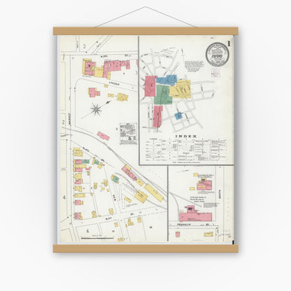 Old map wall art mockup — magnetic wood frame on white wall — Sanborn Fire Insurance Map from Oxford, Chester County, Pennsylvania (1904) - Complete Map Set