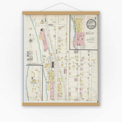 Old map wall art mockup — magnetic wood frame on white wall — Sanborn Fire Insurance Map from West Newton, Westmoreland County, Pennsylvania (1899), Sheet #0001