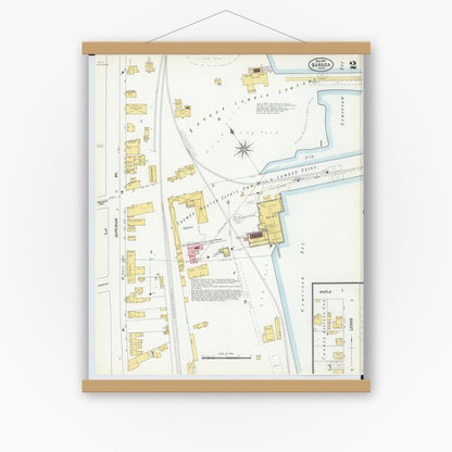 Old map wall art mockup — magnetic wood frame on white wall — Sanborn Fire Insurance Map from Baraga, Baraga County, Michigan (1902), Sheet #0002