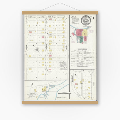 Old map wall art mockup — magnetic wood frame on white wall — Sanborn Fire Insurance Map from Bolivar, Westmoreland County, Pennsylvania (1909) - Complete Map Set