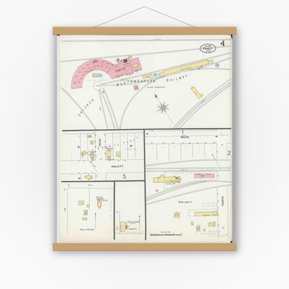 Old map wall art mockup — magnetic wood frame on white wall — Sanborn Fire Insurance Map from Tracy, Lyon County, Minnesota (1899), Sheet #0004