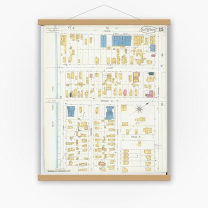 Old map wall art mockup — magnetic wood frame on white wall — Sanborn Fire Insurance Map from Sault Sainte Marie, Chippewa County, Michigan (1906), Sheet #0015