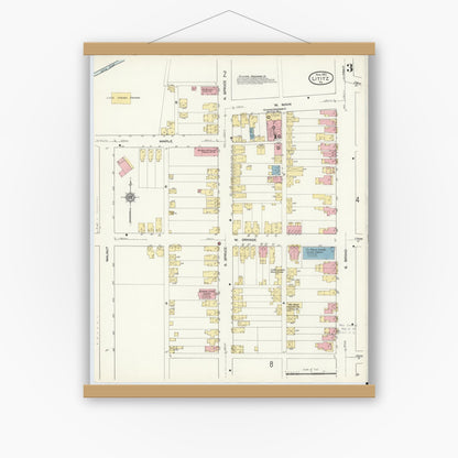 Old map wall art mockup — magnetic wood frame on white wall — Sanborn Fire Insurance Map from Lititz, Lancaster County, Pennsylvania (1912), Sheet #0003