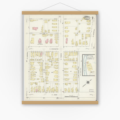 Old map wall art mockup — magnetic wood frame on white wall — Sanborn Fire Insurance Map from Rome, Oneida County, New York (1914), Sheet #0007