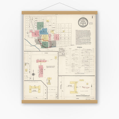 Old map wall art mockup — magnetic wood frame on white wall — Sanborn Fire Insurance Map from Calexico, Imperial County, California (1916) - Complete Map Set