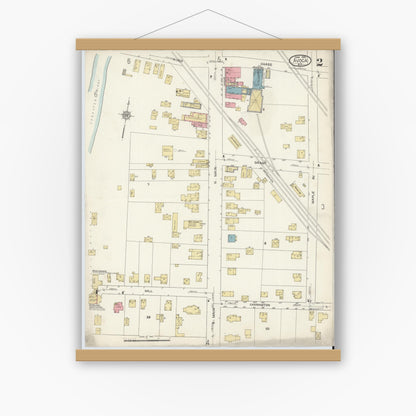 Old map wall art mockup — magnetic wood frame on white wall — Sanborn Fire Insurance Map from Avoca, Steuben County, New York (1913), Sheet #0002