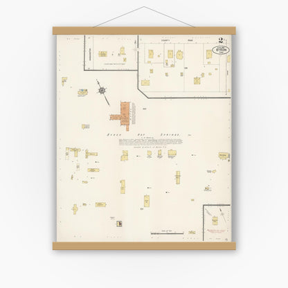 Old map wall art mockup — magnetic wood frame on white wall — Sanborn Fire Insurance Map from Byron, Contra Costa County, California (1915), Sheet #0002