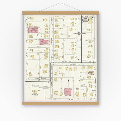 Old map wall art mockup — magnetic wood frame on white wall — Sanborn Fire Insurance Map from Denton, Denton County, Texas (1921), Sheet #0005