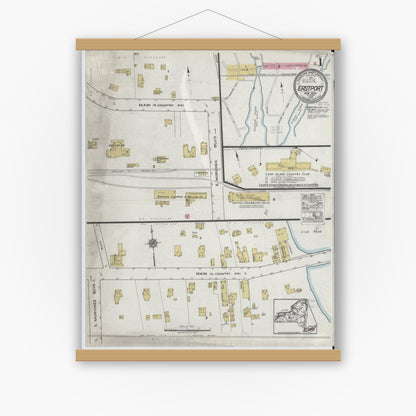 Old map wall art mockup — magnetic wood frame on white wall — Sanborn Fire Insurance Map from Eastport, Suffolk County, New York (1920) - Complete Map Set