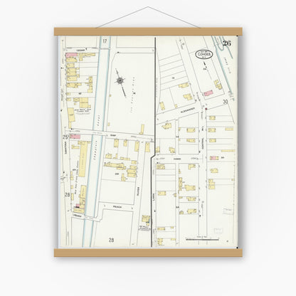 Old map wall art mockup — magnetic wood frame on white wall — Sanborn Fire Insurance Map from Cohoes, Albany County, New York (1910), Sheet #0026