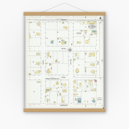 Old map wall art mockup — magnetic wood frame on white wall — Sanborn Fire Insurance Map from Columbus, Colorado County, Texas (1900), Sheet #0004